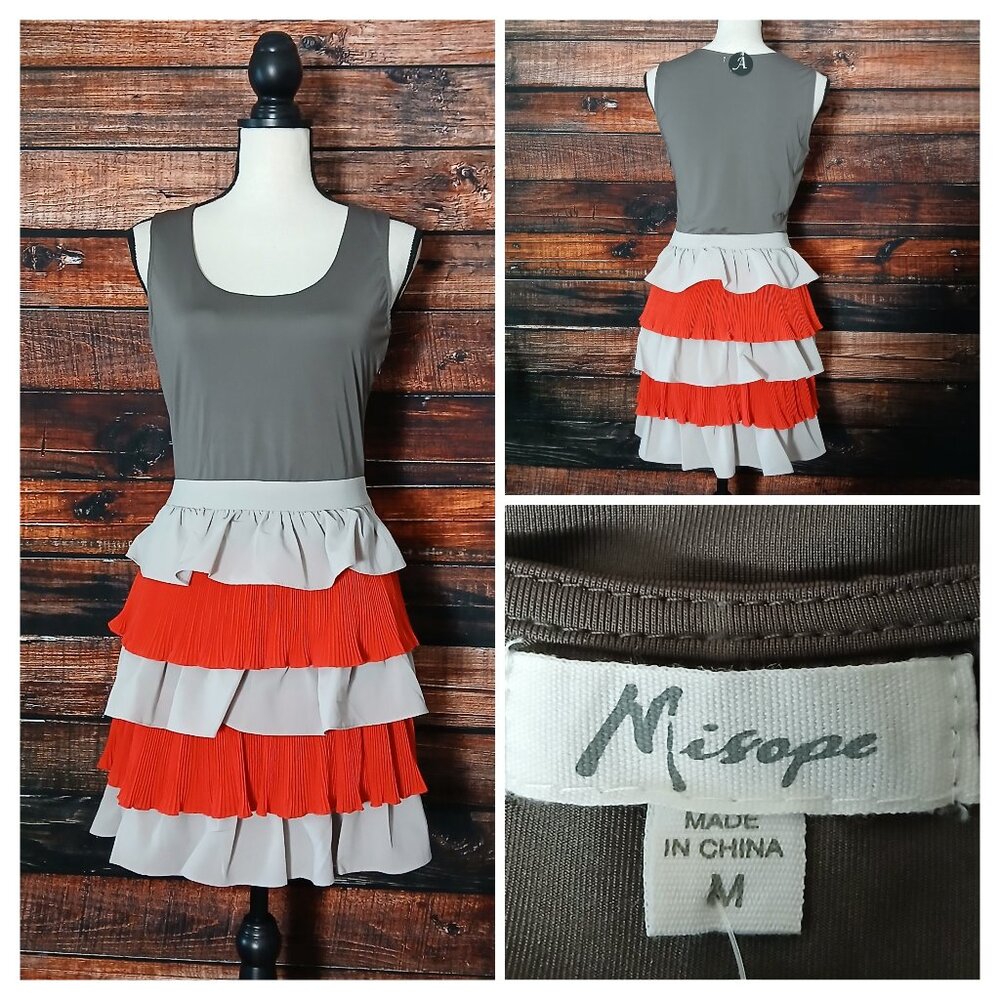 NWT Misope Dress M Tiered Ruffle Layered Lined Side Zip Tank Stretch Y2K